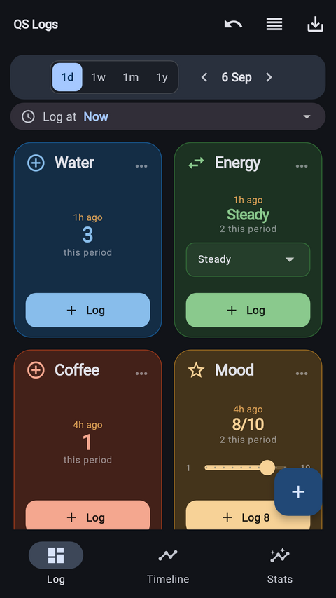 The tile grid in dark mode